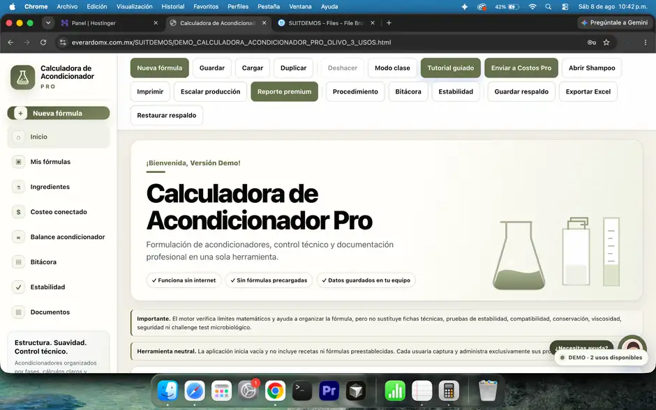 Pantalla real de Calculadora de Acondicionador Pro