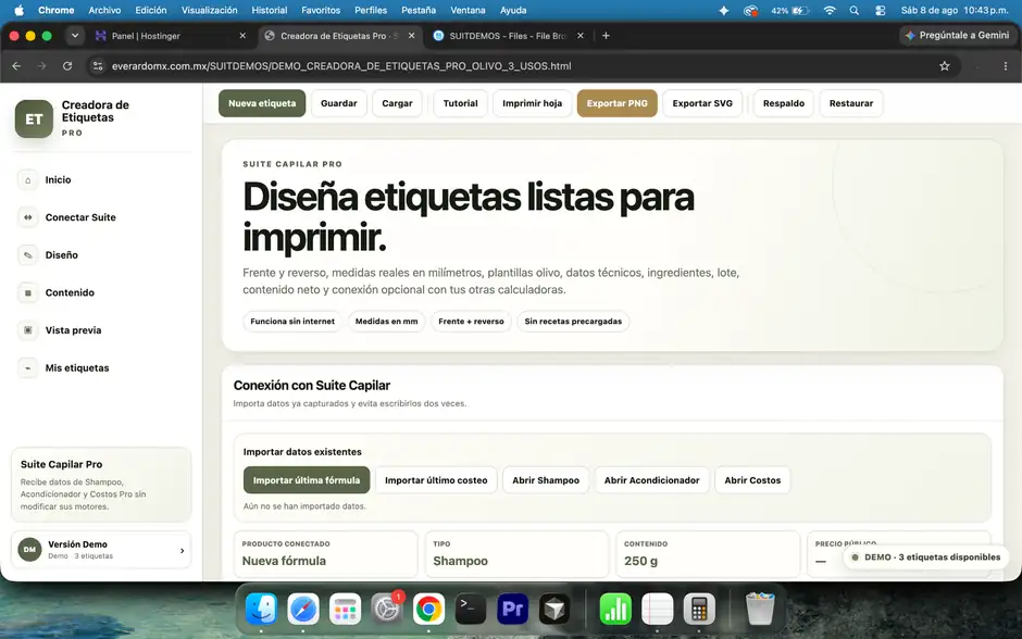 Pantalla real de Creadora de Etiquetas Pro