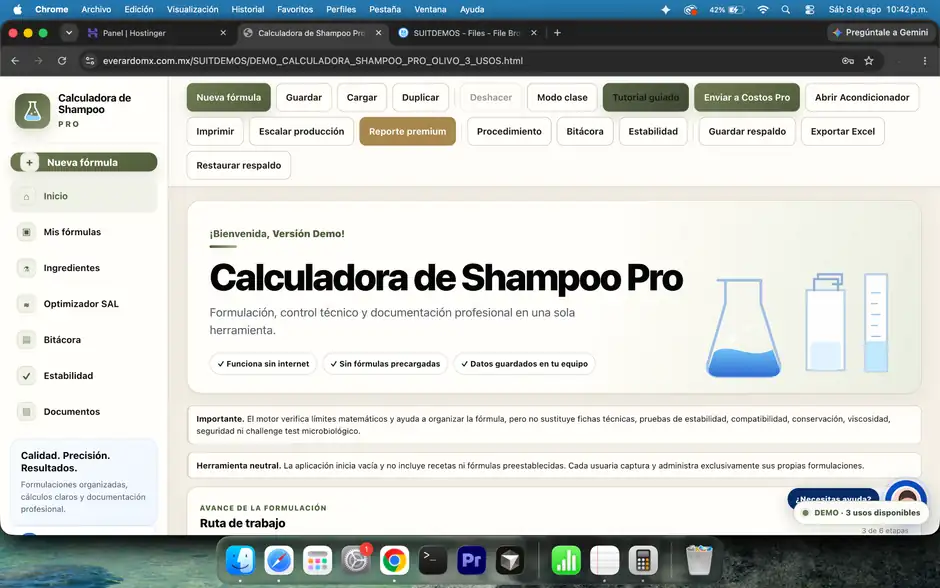 Pantalla real de Calculadora de Shampoo Pro